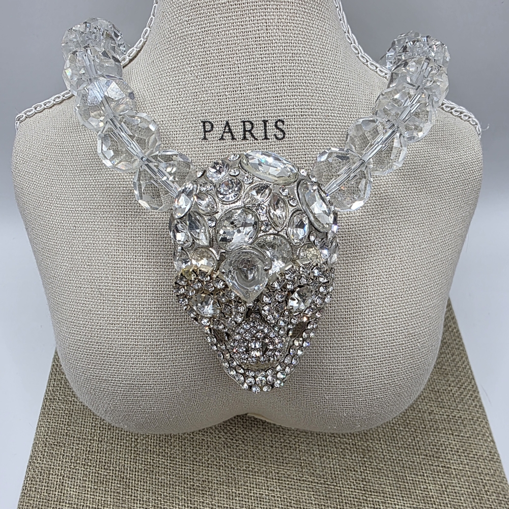 Sparkling Rockstar In Rome Vintage Crystal Skull Statement Necklace - Picture 4 of 7